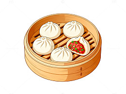 卡通风格蒸笼包子美食插画素材