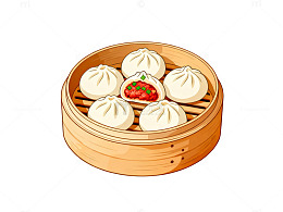卡通风格蒸笼包子插画设计素材