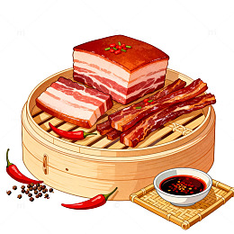 插画风蒸笼五花肉美食设计素材