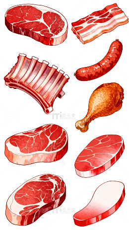 卡通风格肉类食材插画设计素材