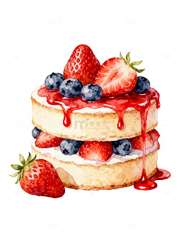 水彩风水果蛋糕手绘美食插画素材