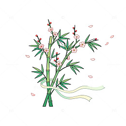 手绘风竹枝桃花插画设计素材