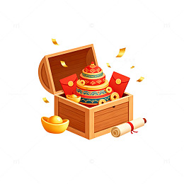 卡通风春节宝箱吉祥物设计素材