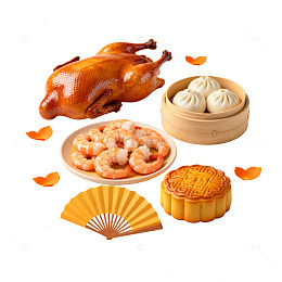 国风中秋美食手绘设计素材
