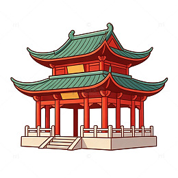 卡通风中式亭子建筑矢量素材