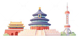 扁平风北京天坛建筑插画设计素材