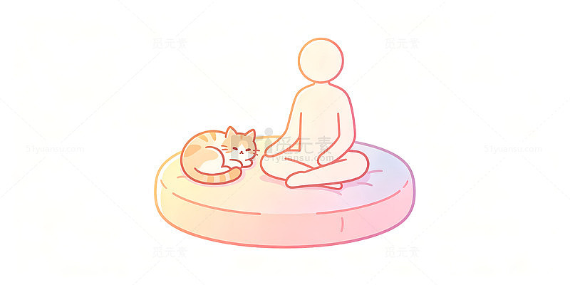 简约风冥想人物与猫咪插画设计素材