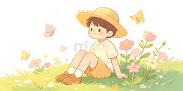卡通风小女孩春日野餐插画设计素材