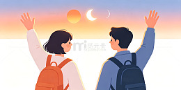 扁平风青春校园情侣背影插画设计素材