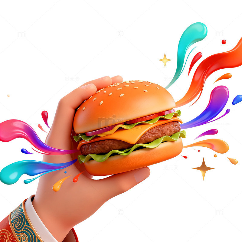 插画风手握汉堡美食设计素材