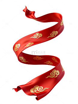 国风红色丝带祥云图案设计素材