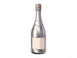 手绘风格香槟瓶插画设计素材