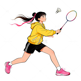 卡通风格羽毛球运动女孩插画素材
