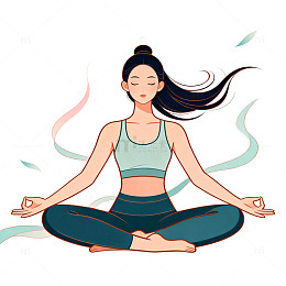 扁平风瑜伽冥想女性插画设计素材