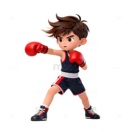 3D卡通拳击少年运动设计素材