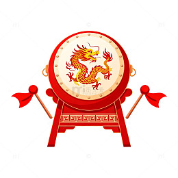 扁平风中国风龙鼓插画设计素材