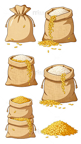 卡通风格粮食麻袋插画设计素材