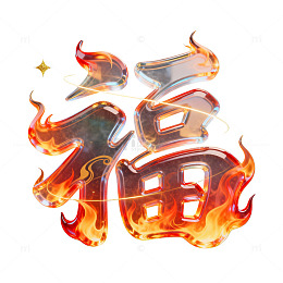 火焰风福字新年烫金艺术字设计素材