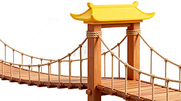 卡通风格中式吊桥建筑插画素材