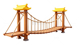 卡通风格中式吊桥建筑设计素材