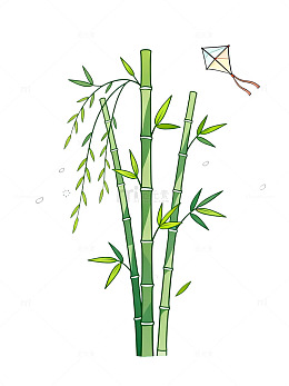 手绘风竹林风筝春日插画设计素材