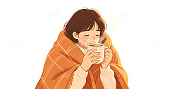 插画风冬日暖饮手绘女孩围巾设计素材