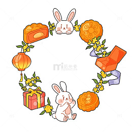 卡通风中秋兔子灯笼手绘装饰素材