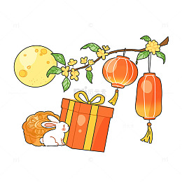卡通风中秋玉兔灯笼手绘设计素材