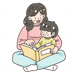 卡通风母子共读温馨插画设计素材