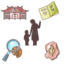 手绘风亲子探宝旅行设计素材