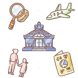 卡通风研学旅行手绘场景设计素材