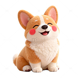 卡通风格微笑柯基犬3D模型素材