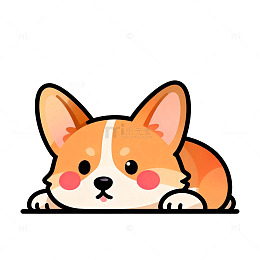卡通风柯基犬趴卧可爱插画设计素材