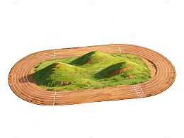 卡通风格绿色山丘跑道地形设计素材