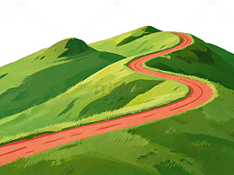 卡通风绿色山丘蜿蜒公路插画素材