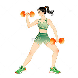 插画风健身女性举哑铃设计素材