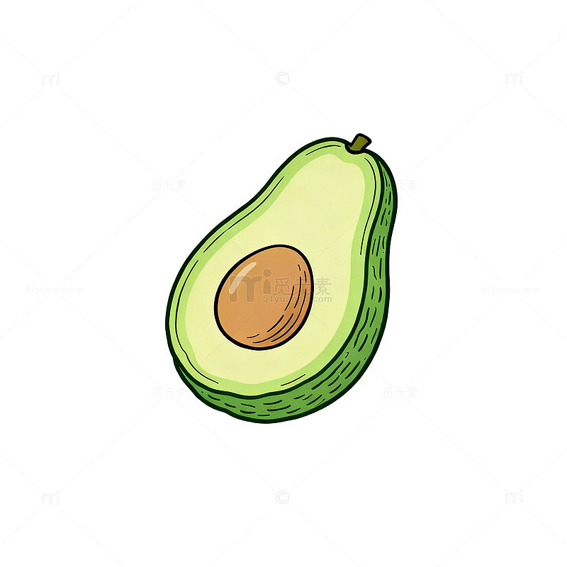 手绘风牛油果切面插画设计素材