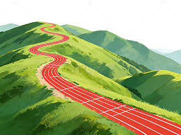 卡通风山间红色跑道插画设计素材