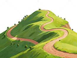 卡通风格蜿蜒山路绿色山丘插画素材