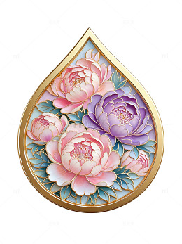 水彩风花卉图案金色边框设计素材