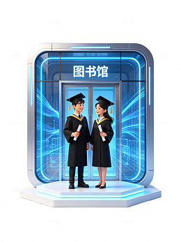 毕业季科技风图书馆毕业学子插画设计素材