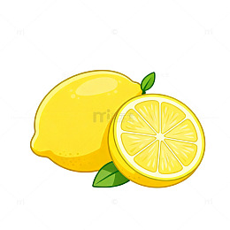 卡通风柠檬切片手绘水果设计素材