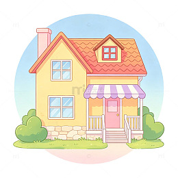 卡通风温馨小屋插画免扣设计素材