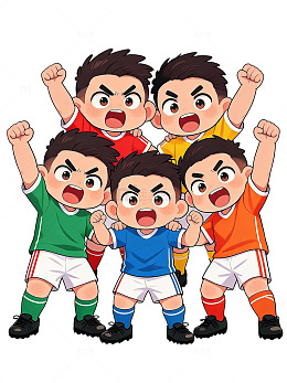 卡通风格足球少年欢呼插画设计素材