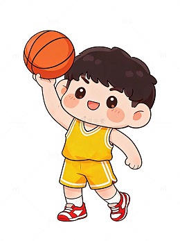 卡通风打篮球男孩手绘插画设计素材