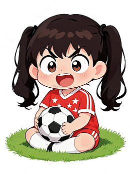 卡通风小女孩踢足球插画素材