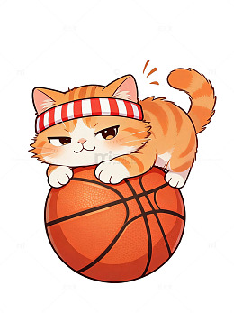 卡通风篮球猫萌宠插画设计素材