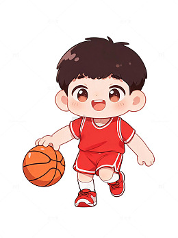 卡通风小男孩打篮球插画设计素材