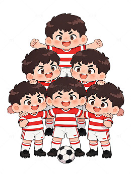 卡通风足球小队合影插画素材