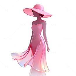插画风优雅女性粉色礼服设计素材